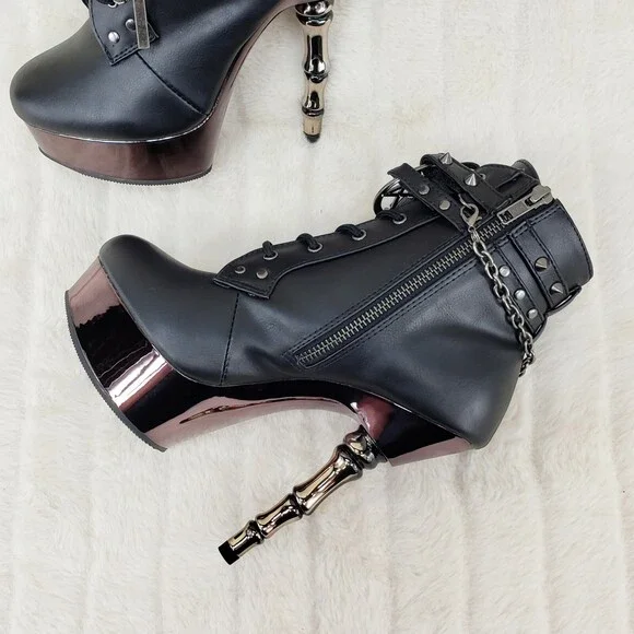 NIB MUERTO 1001 Finger Bone Heel Platform Biker Ankle Boots Charm Chain - Picture 6 of 12